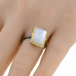 Old World 18K Yellow Gold + Sterling Silver Diamond + Mother of Pearl + Quartz Ring // Ring Size: 6.5 // Store Display