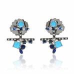 New World Sterling Silver + Blue Sapphire + Turquoise + Quartz + Mother of Pearl Stud Earrings // Store Display
