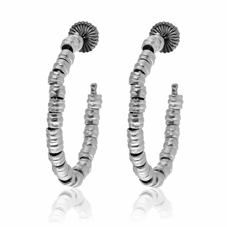 New World 14K White Gold + Sterling Silver Hoop Earrings // Store Display