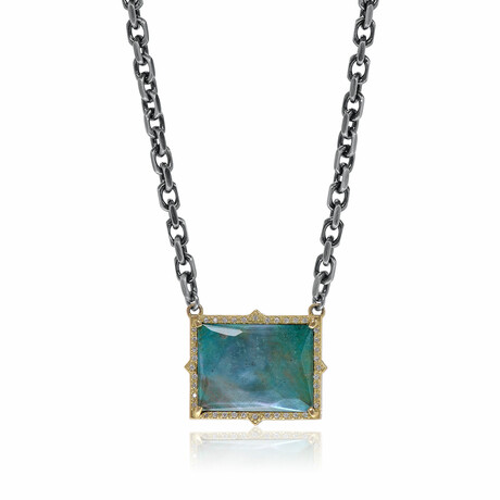 Old World 18K Yellow Gold + Sterling Silver Diamond + Peruvian Opal + Mother of Pearl + Quartz Necklace II // 16"-18" // Store Display