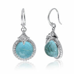 New World Sterling Silver Diamond + Blue Turquoise + Rutilated Quartz Drop Earrings // Store Display