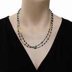 Old World 18K Yellow Gold + Sterling Silver + Turquoise + Kyanite Necklace // 36"-40" // Store Display