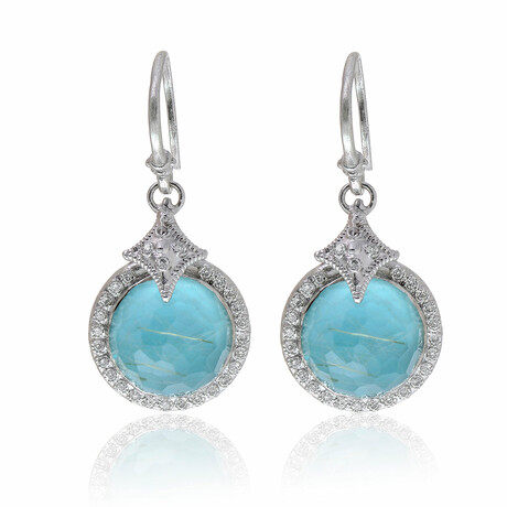 New World Sterling Silver Diamond + Blue Turquoise + Rutilated Quartz Drop Earrings // Store Display