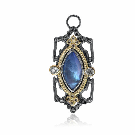 Old World 18K Yellow Gold + Sterling Silver Diamond + Sapphire + Mother of Pearl + Quartz Pendant Charm // Charm Only // Store Display