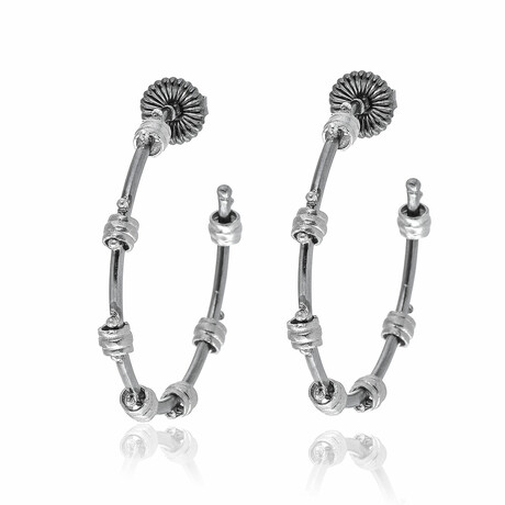 New World 14K White Gold + Sterling Silver Hoop Earrings I // Store Display