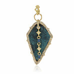 Sueno 18K Yellow Gold Diamond + Blue Sapphire + Teal Patina Pendant // Pendant Only // Store Display