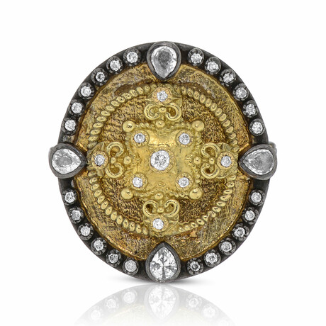 18K Yellow Gold + Sterling Silver Diamond + White Sapphire Ring // Ring Size: 6.5 // Store Display