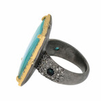 Old World 18K Yellow Gold + Sterling Silver Diamond + Peruvian Opal + Mother of Pearl + Quartz + Blue-Green Tourmaline Ring // Ring Size: 7 // Store Display