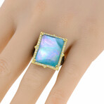 Old World 18K Yellow Gold + Sterling Silver Diamond + Peruvian Opal + Mother of Pearl + Quartz + Blue-Green Tourmaline Ring // Ring Size: 7 // Store Display