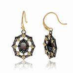 Old World 18K Yellow Gold + Sterling Silver Diamond + Mother of Pearl + Foil + White Quartz Triplet Drop Earrings // Store Display