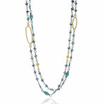 Old World 18K Yellow Gold + Sterling Silver + Turquoise + Kyanite Necklace // 36"-40" // Store Display
