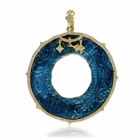 Sueno 18K Yellow Gold Diamond + Blue Patina Pendant I // Pendant Only // Store Display
