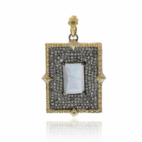 Old World 18K Yellow Gold + Sterling Silver Diamond + Mother of Pearl + White Quartz Pendant // Pendant Only // Store Display