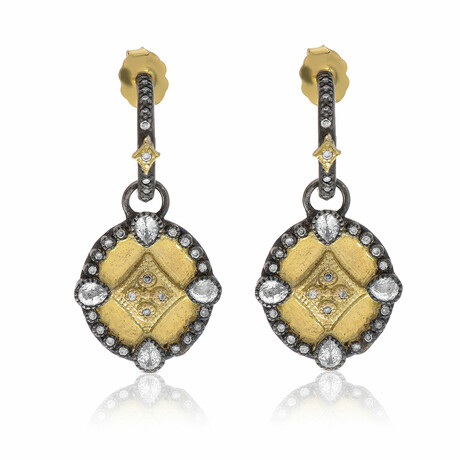 Old World 18K Yellow Gold + Sterling Silver Diamond Drop Earrings // Store Display