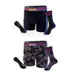 Haiti Boxer Briefs + Matching Crew Socks + No-Show Socks Pack // Pack of 2 // Black + Camo (Large)