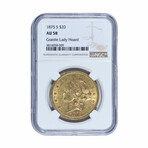 1875-S $20 Liberty Double Eagle // NGC Certified AU58 // Wood Presentation Box