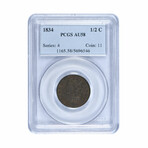 1834 Classic Head Half Cent // PCGS Certified AU58 // Deluxe Collector's Pouch