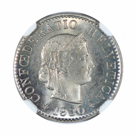 1930B Switzerland 5 Rappens // NGC Certified MS66 // Deluxe Collector's Pouch