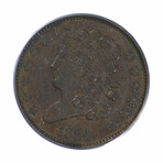 1834 Classic Head Half Cent // PCGS Certified AU58 // Deluxe Collector's Pouch