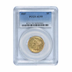 1847 $5 Gold Liberty // PCGS Certified AU55 // Wood Presentation Box