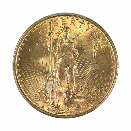 1908 $20 Gold St Gaudens Double Eagle // PCGS Certified MS65+ // Wood Presentation Box