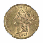 1875-S $20 Liberty Double Eagle // NGC Certified AU58 // Wood Presentation Box