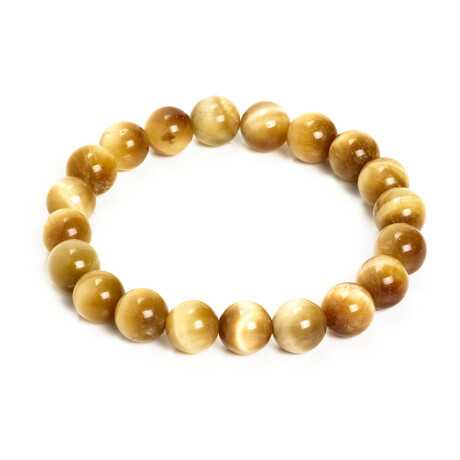 Jean Claude Jewelry // 10mm Honey Tiger's Eye Beaded Stretch Bracelet // Yellow Gold