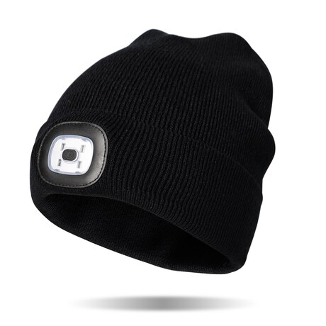 Solid Knit Rechargeable LED Beanie // Black