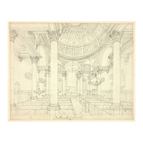 Study for St. Stephen's Walbrook, from Microcosm of London by Augustus Charles Pugin (15"H x 18"W x 2"D)