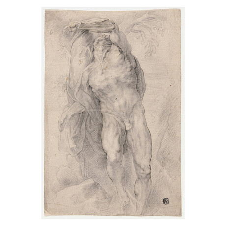 Male Nude Tied to Tree by Peter Paul Rubens (15"H x 18"W x 2"D)