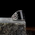 Curved Onyx Ring // Black + Silver (9.5)