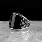 Curved Onyx Ring // Black + Silver (9.5)