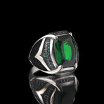 Green Stone Ring // Green + Black + Silver (7.5)