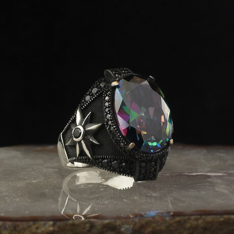 North Star Ring with Mystic Topaz // Purple + Black + Silver (5.5)