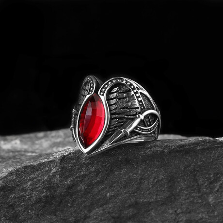Red Marquise Ring // Red + Silver (5.5)