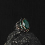Green Gemstone Ring // Green + Black + Silver (7)