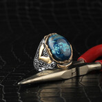 Azurite Gemstone Ring // Blue + Silver + Bronze (5.5)