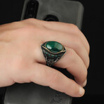 Green Gemstone Ring // Green + Black + Silver (9.5)