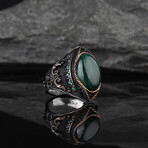Green Gemstone Ring // Green + Black + Silver (9.5)