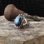 Azurite Gemstone Ring // Blue + Silver + Bronze (8.5)