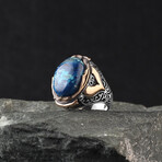 Azurite Gemstone Ring // Blue + Silver + Bronze (5.5)