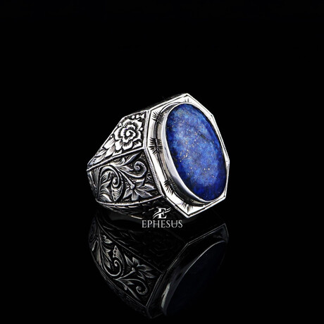 Large Lapis Lazuli Ring // Blue + Silver (5.5)