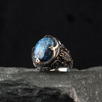 Heavy Azurite Stone Ring // Blue + Silver (8)