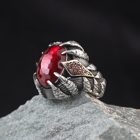Claw Ring with Red Garnet // Red + Silver (5.5)