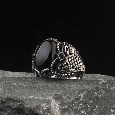 Solid Black Onyx Ring // Black + Bronze + Silver (5.5)