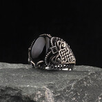 Solid Black Onyx Ring // Black + Bronze + Silver (7.5)