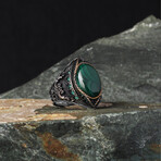 Green Gemstone Ring // Green + Black + Silver (6.5)