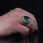 Green Stone Ring // Green + Black + Silver (5.5)