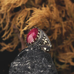Classy Red Ruby Ring // Red + Silver (7.5)