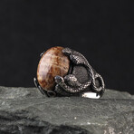 Natural Wood Jasper Ring // Brown + Black + Silver (9.5)
